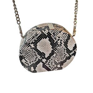 Snake Print Clutch Crossbody Bag Purse Pocketbook Hard Shell Faux Leather Black